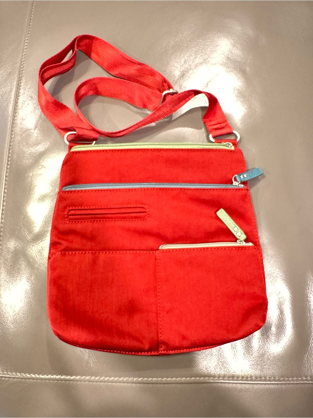 Red Crossbody Bag with Multi-Zip Pockets